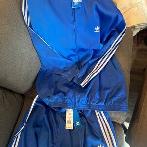 Adidas Satin Wide Leg Track Suit US 18 NWT Firebird Blue + BONUS SHIRT